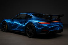 Load image into Gallery viewer, Electric Blue Lightning Car Wrap | Futuristic Energy Vinyl Design | Custom Supercar Wrap | Gift For Car Lovers | High Voltage Electric