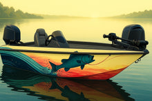 Load image into Gallery viewer, Vibrant Bass Splash Boat Wrap – Color Wave Fishing Vinyl Wrap – Custom Full Side Marine Wrap – Bass Fishing Boat Decal – Lake Water Boat