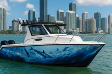 Load image into Gallery viewer, Blue Marlin Ocean Boat Wrap – Deep Sea Fishing Vinyl Wrap – Custom Full Side Marine Wrap – Ocean Wave Marlin Design – Premium Marine Grade