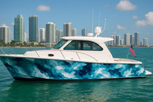 Load image into Gallery viewer, Aqua Camo Ocean Boat Wrap – Blue Water Camouflage Vinyl Wrap – Marine Grade Boat Decal – Custom Full Side Wrap – Abstract Sea Pattern Boat