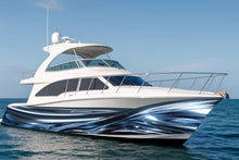 Load image into Gallery viewer, Chrome Ocean Motion Boat Wrap – Metallic Silver And Blue Vinyl Wrap – Marine Grade Boat Decal – Custom Full Side Graphic Wrap – Liquid Metal
