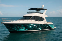 Load image into Gallery viewer, Emerald Liquid Flow Boat Wrap – Metallic Green And Silver Vinyl Wrap – Marine Grade Boat Decal – Custom Full Side Graphic Wrap