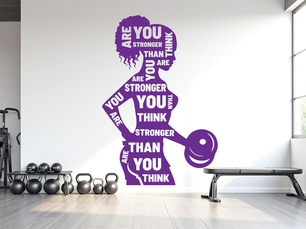 You Are Stronger Than you Think Gym Wall Decal Afro Girl Power fitness Quote Decor Workout Art Vinyl Stickers Workout Girl Home gym 966RS