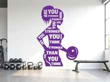 Load image into Gallery viewer, You Are Stronger Than you Think Gym Wall Decal Afro Girl Power fitness Quote Decor Workout Art Vinyl Stickers Workout Girl Home gym 966RS