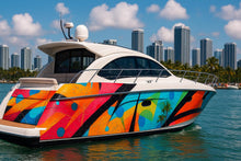 Load image into Gallery viewer, Miami Pop Abstract Boat Wrap – Colorful Geometric Vinyl Wrap – Marine Grade Boat Decal – Custom Full Side Wrap – Modern Art-Inspired Design