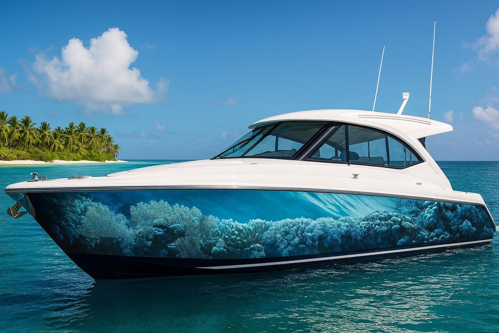 Coral Garden Boat Wrap – Realistic Underwater Reef Vinyl Wrap – Marine Grade Boat Decal – Custom Full Side Wrap – Ocean Coral Design
