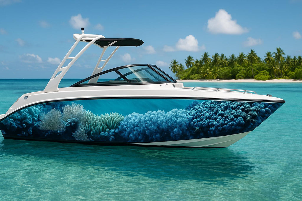Coral Garden Boat Wrap – Realistic Underwater Reef Vinyl Wrap – Marine Grade Boat Decal – Custom Full Side Wrap – Ocean Coral Design