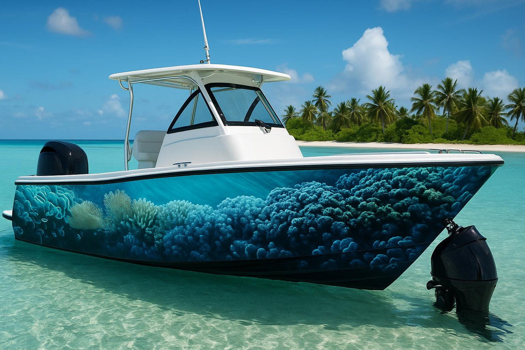 Coral Garden Boat Wrap – Realistic Underwater Reef Vinyl Wrap – Marine Grade Boat Decal – Custom Full Side Wrap – Ocean Coral Design
