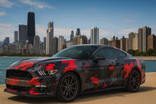 Load image into Gallery viewer, Urban Red Camo Car Wrap For Mustang | Custom Matte Vinyl | Military Style Street Wrap | Gift For Car Lovers | Stealth Racing Graphic