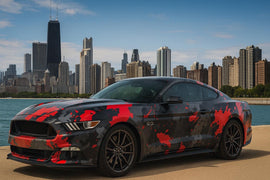 Urban Red Camo Car Wrap For Mustang | Custom Matte Vinyl | Military Style Street Wrap | Gift For Car Lovers | Stealth Racing Graphic