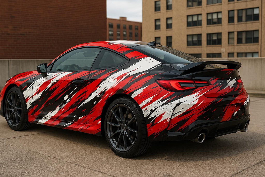 Red Black White Brush Car Wrap | Custom Racing Vinyl For Civic & JDM Cars | Drift Style Street Wrap | Gift For Car Lovers