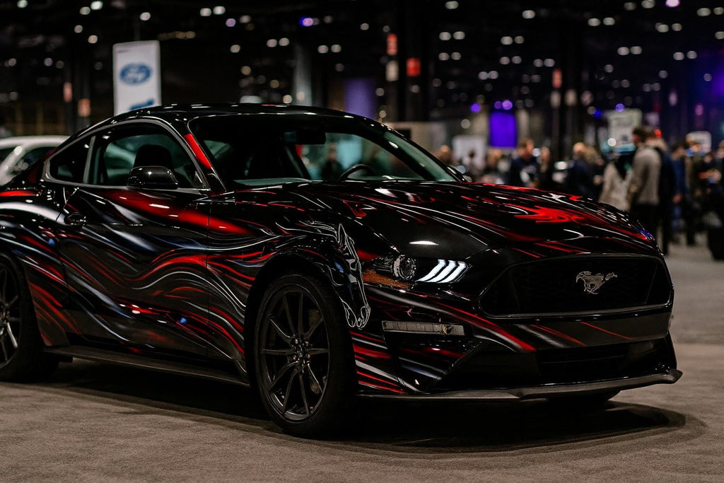 Red Metallic Horse Car Wrap | Custom Vinyl Racing Graphic | Muscle Car Flame Design | Gift For Car Lovers | Holiday Street Style Wrap