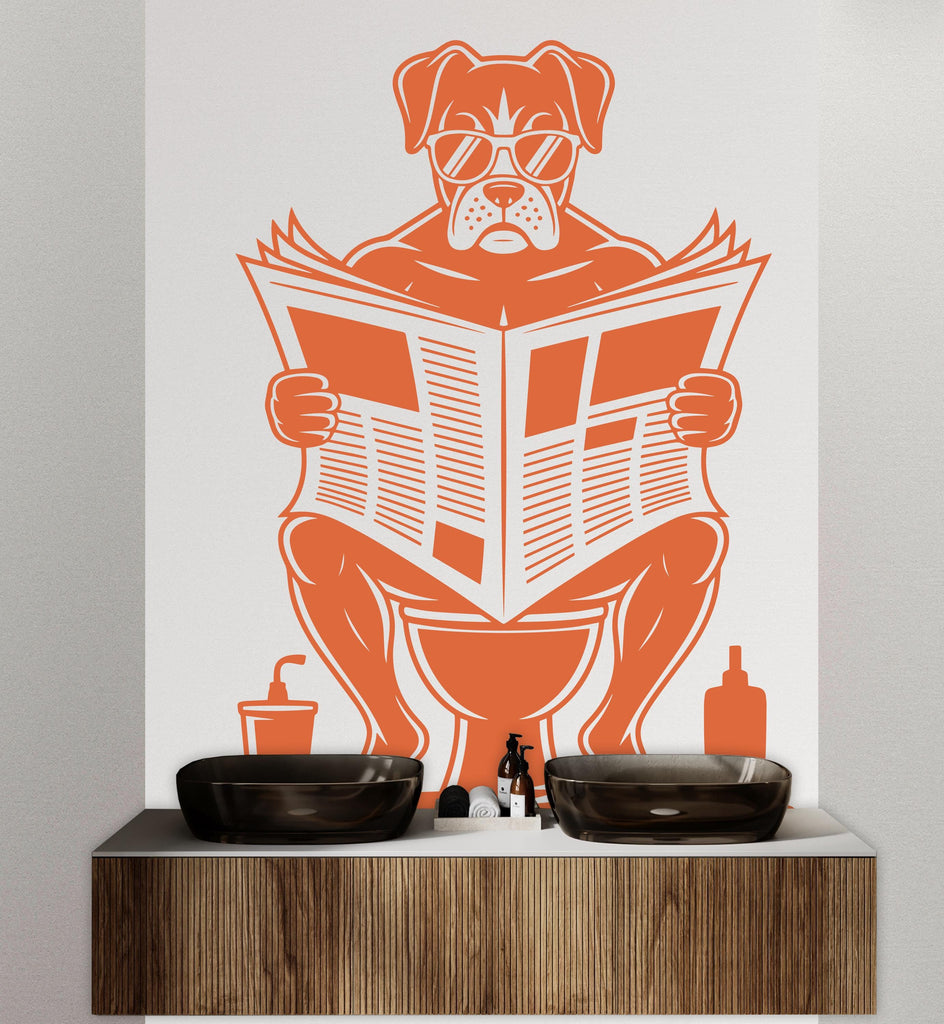 Boxer reading newspaper wall decal Dog decor Dog kids Dog wall art Decal Dog Lover Animals Dog Wall Bathroom Wall Decals Stickers 153DE