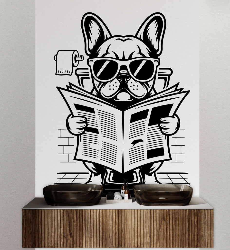 French Bulldog reading newspaper wall decal Bathroom Dog decor Dog wall art Decal Dog Lover Animals Dog Bathroom Wall Decals Stickers 155DE