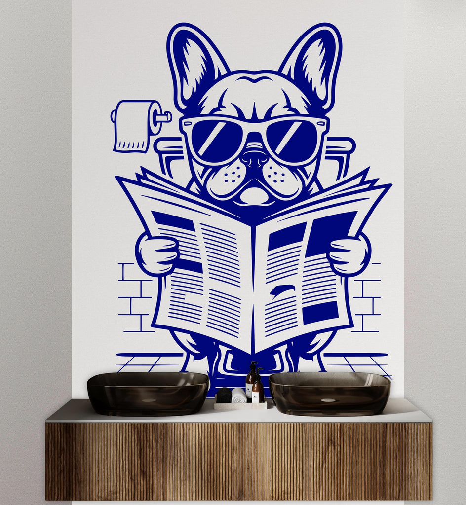 French Bulldog reading newspaper wall decal Bathroom Dog decor Dog wall art Decal Dog Lover Animals Dog Bathroom Wall Decals Stickers 155DE