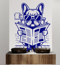 Load image into Gallery viewer, French Bulldog reading newspaper wall decal Bathroom Dog decor Dog wall art Decal Dog Lover Animals Dog Bathroom Wall Decals Stickers 155DE