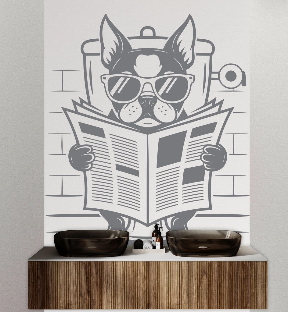Boston Terrier reading newspaper wall decal Bathroom Dog decor Dog wall art Decal Dog Lover Animals Dog Bathroom Wall Decals Stickers 158DE