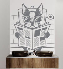 Load image into Gallery viewer, Boston Terrier reading newspaper wall decal Bathroom Dog decor Dog wall art Decal Dog Lover Animals Dog Bathroom Wall Decals Stickers 158DE