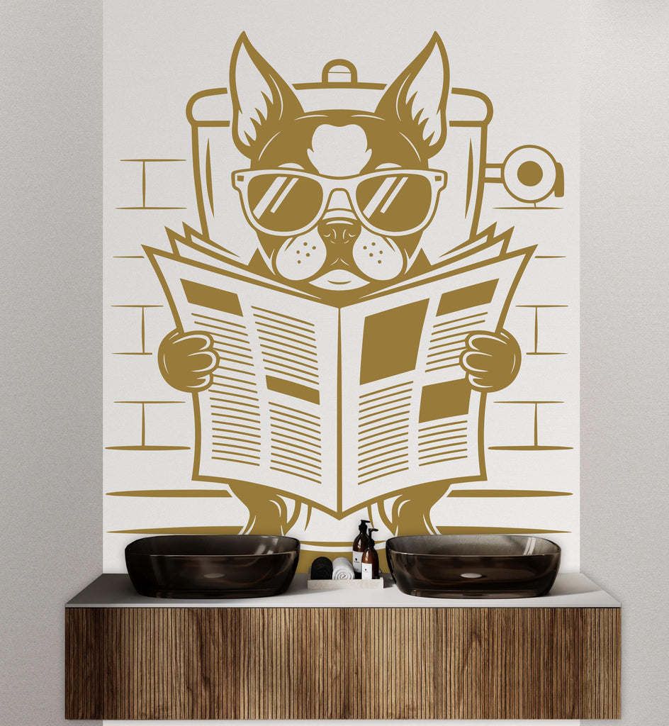 Boston Terrier reading newspaper wall decal Bathroom Dog decor Dog wall art Decal Dog Lover Animals Dog Bathroom Wall Decals Stickers 158DE
