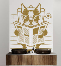 Load image into Gallery viewer, Boston Terrier reading newspaper wall decal Bathroom Dog decor Dog wall art Decal Dog Lover Animals Dog Bathroom Wall Decals Stickers 158DE