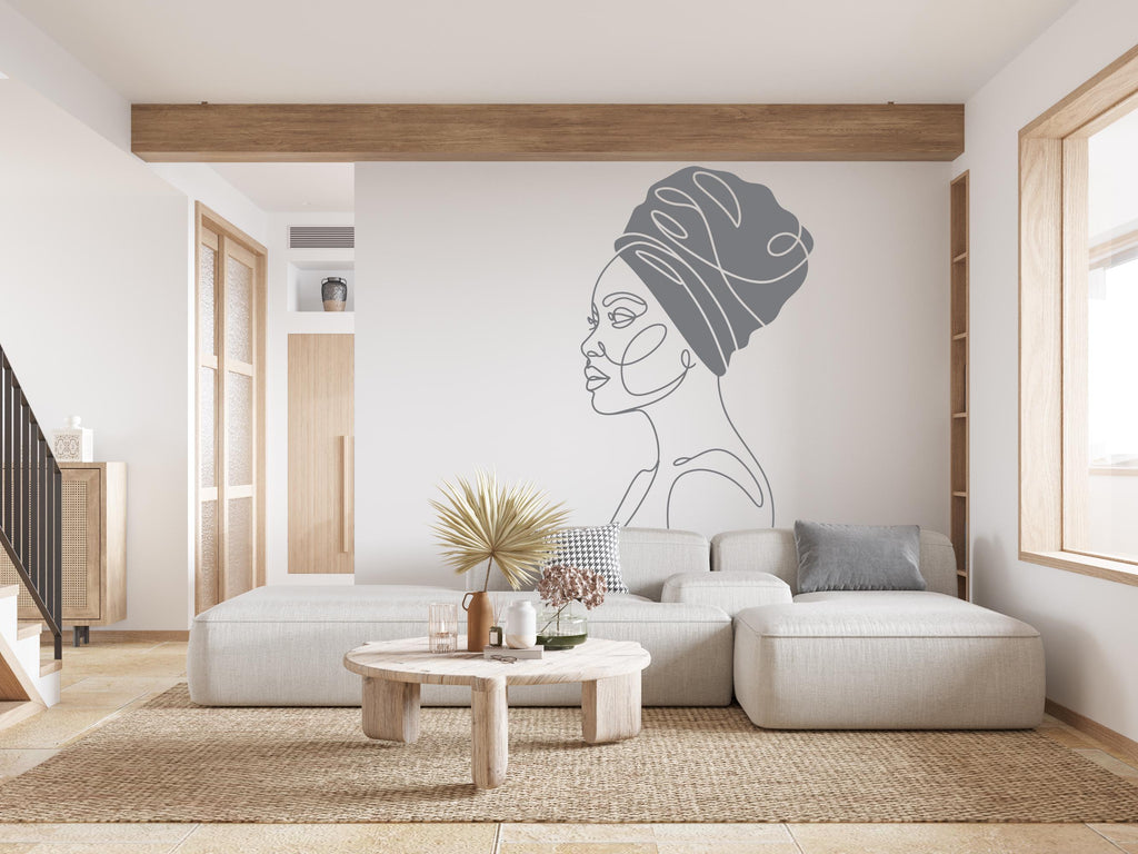 Afro American Line Art wall Decal, Mid Century Line Art Feminist Woman Modern Mid Century Wall Art, Line Art Wall Decor Bedroom Art 969RS