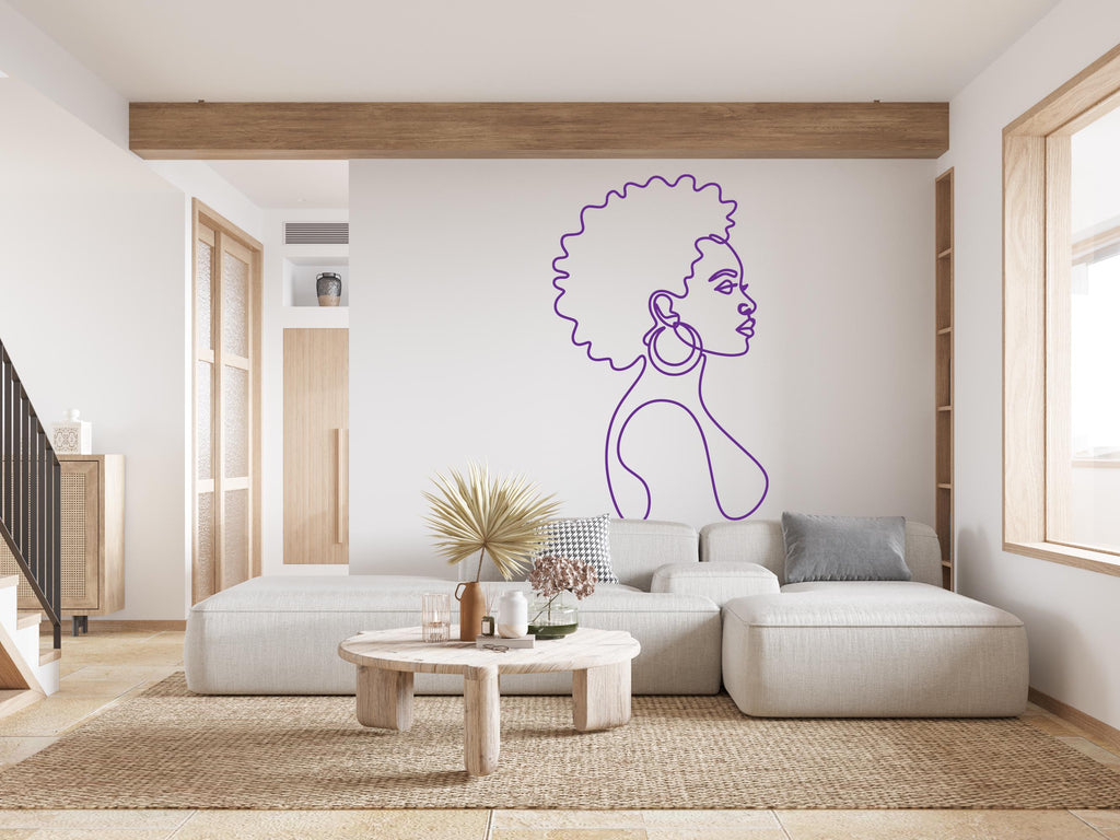 Afro American Line Art wall Decal, Mid Century Line Art Feminist Woman Modern Mid Century Wall Art, Line Art Wall Decor Bedroom Art 970RS