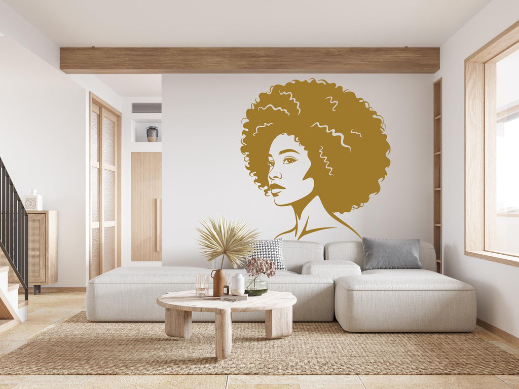 Afro American Line Art wall Decal, Mid Century Line Art Feminist Woman Modern Mid Century Wall Art, Line Art Wall Decor Bedroom Art 971RS