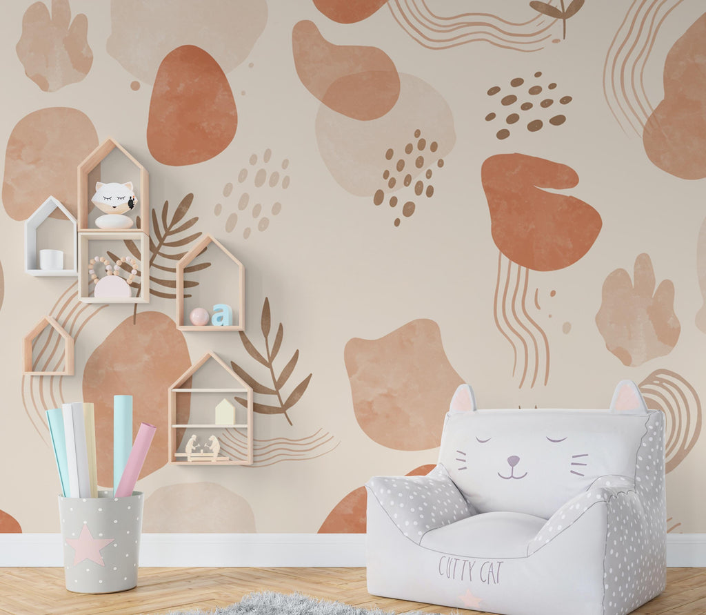Boho Shapes Wallpaper Boho Peel and Stick Boho room Wallpaper Nursery Self Adhesive Boho shapes nursery decor Mural 973RS