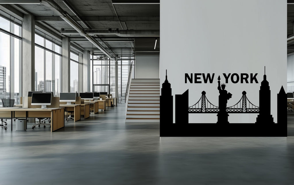 New York Skyline Wall Decal, NYC Wall Art Sticker, City Skyline Wall Decor, Modern Bedroom Wall Decal, Vinyl New York Mural Decor 691LU