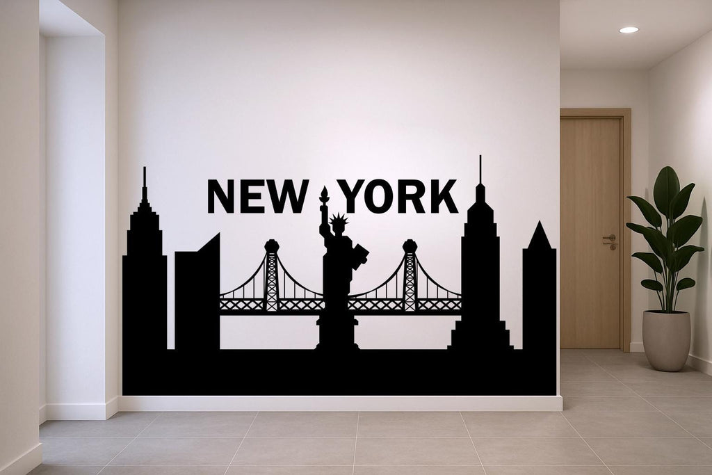 New York Skyline Wall Decal, NYC Wall Art Sticker, City Skyline Wall Decor, Modern Bedroom Wall Decal, Vinyl New York Mural Decor 691LU