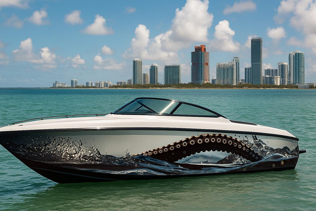 Kraken Surge Boat Wrap – Octopus Tentacle Vinyl Wrap – Marine Grade Full Side Boat Decal – Realistic Ocean Wave Design – Custom Glossy
