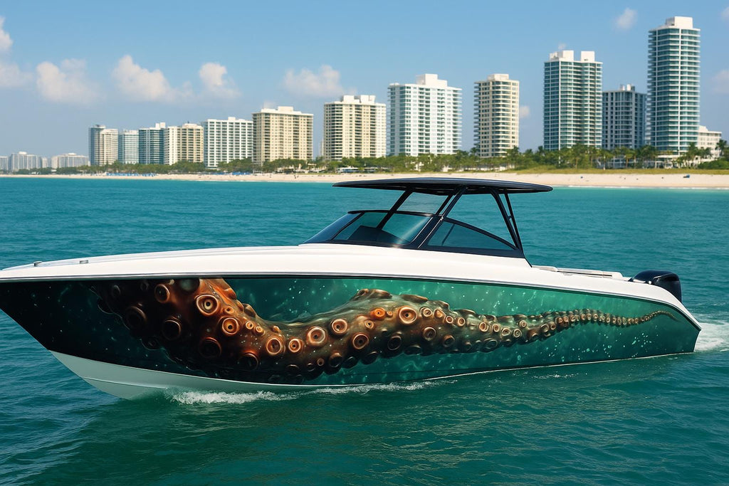 Kraken Reach Boat Wrap – Giant Octopus Tentacle Vinyl Wrap – Marine Grade Full Side Boat Decal – Realistic Ocean Depth Design