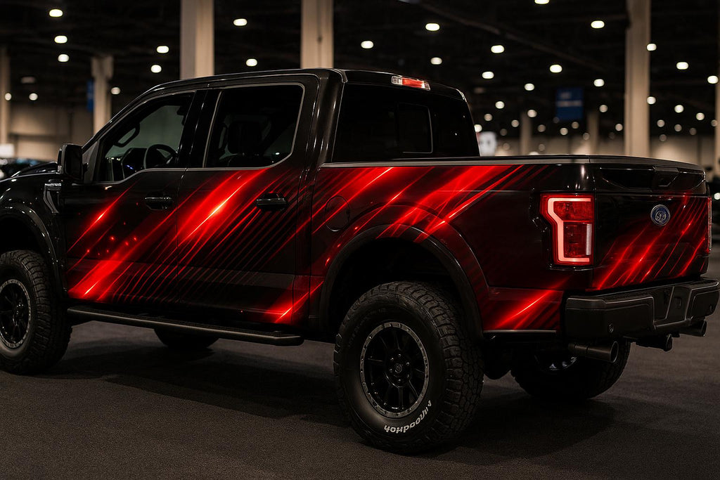Red Neon Lightning Truck Wrap | Custom Shelby Ford Vinyl | Futuristic 4x4 Wrap | Gift for Car Lovers | Holiday Auto Art | High-Tech