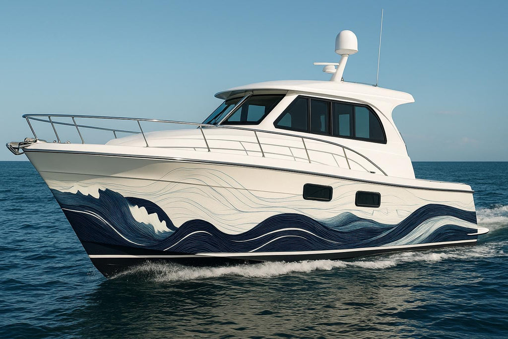 Abyss Horizon Boat Wrap – Abstract Ocean Wave Vinyl Wrap – Marine Grade Full Side Boat Decal – Minimal Modern Line Art Design