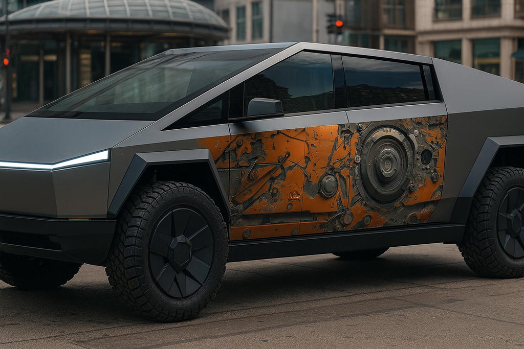 Mechanical Armor Truck Wrap | Orange Industrial Car Vinyl | Cyber Steampunk Design | Gift for Him | Holiday Truck Lover Gift