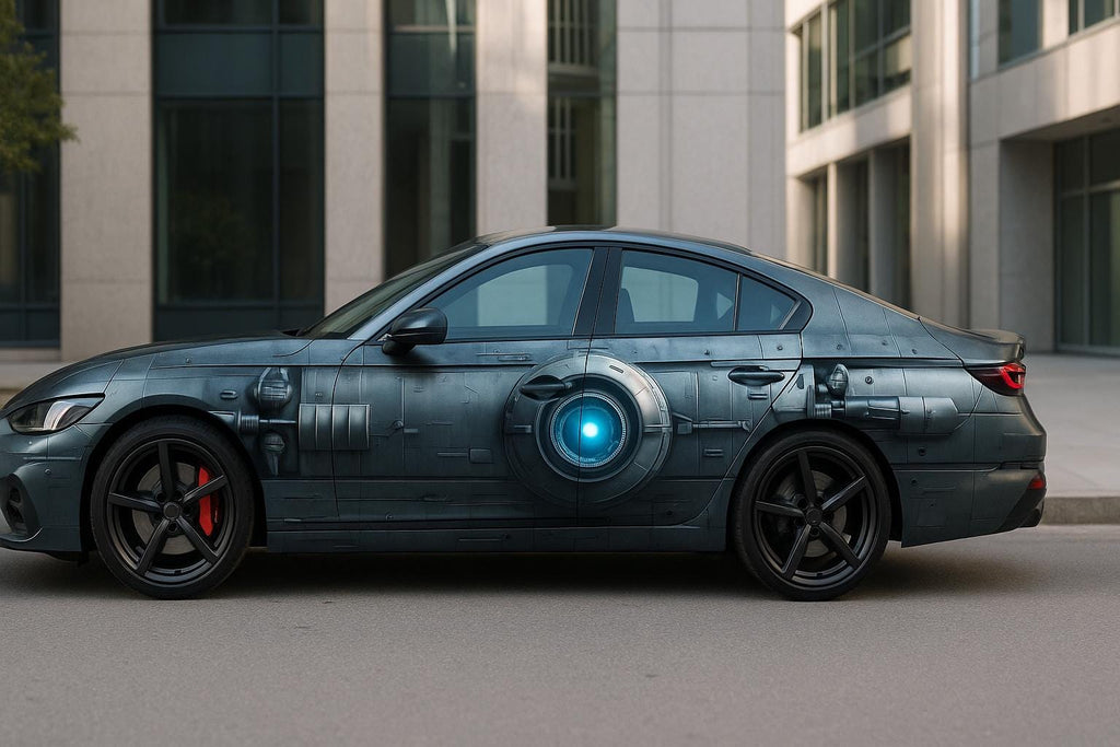 Futuristic Sci-Fi Car Wrap | Metallic Blue Cyber Design Vinyl | Gift for Him | Space Armor Style Wrap | Holiday Car Lover Gift