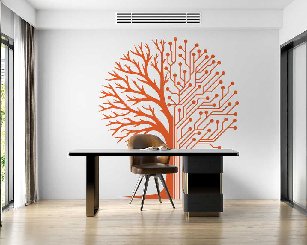 Circuit Tree Technology Wall Decal, Technology Vinyl Wall Art Decals, Computer Circuit Decor, Tree of life Science Wall Sticker Office 976RS
