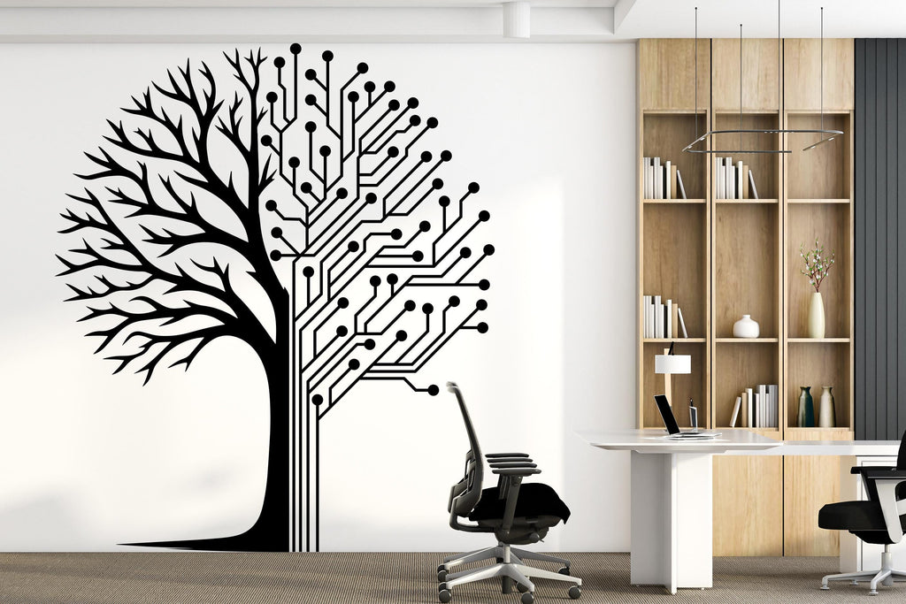 Circuit Tree Technology Wall Decal, Technology Vinyl Wall Art Decals, Computer Circuit Decor, Tree of life Science Wall Sticker Office 976RS