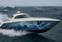 Load image into Gallery viewer, Viking Storm Boat Wrap – Norse Ocean Warrior Vinyl Wrap – Mythic Marine Design With Runes And Waves – Custom Glossy Marine Vinyl Wrap