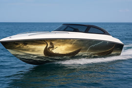 Viking Dragon Boat Wrap – Epic Fantasy Marine Vinyl Graphic for Speedboats, Cigar Boats & Fishing Boats | Custom Norse-Inspired Boat Wrap