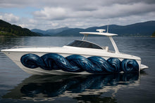 Load image into Gallery viewer, Nordic Blue Wave Boat Wrap – Custom Marine Vinyl Design for Speedboats, Cigar Boats &amp; Luxury Watercraft | Ocean-Inspired Boat Wrap