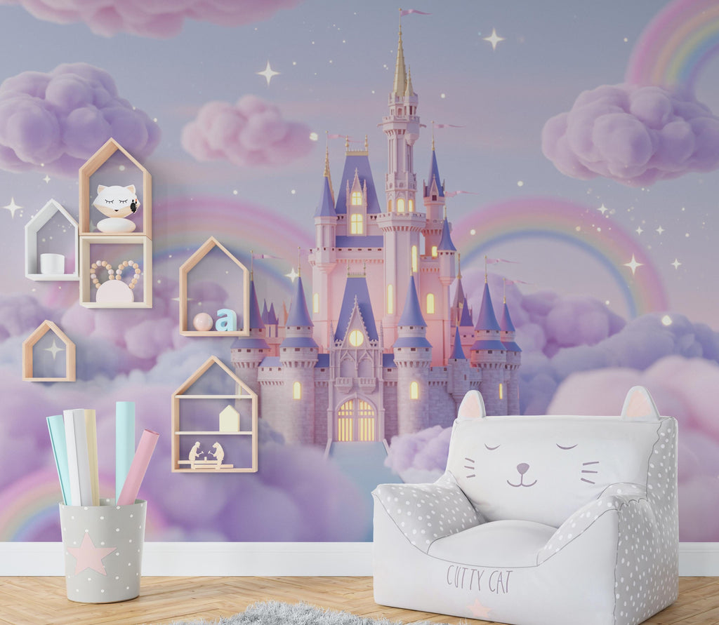 3D Princess Castle Wall Graphics Peel and Stick Girl room Wallpaper Nursery Self Adhesive Removable nursery wall decor Mural 951RS