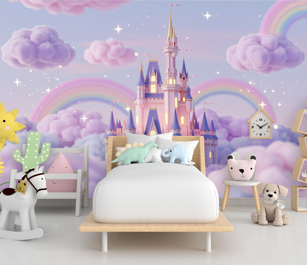 3D Princess Castle Wall Graphics Peel and Stick Girl room Wallpaper Nursery Self Adhesive Removable nursery wall decor Mural 951RS