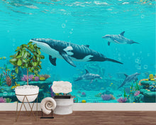 Load image into Gallery viewer, 3D Underwater Wall Graphics Whale Peel and Stick Sea Turtle Coral room Wallpaper Nursery Self Adhesive nursery wall decor Mural 953RS