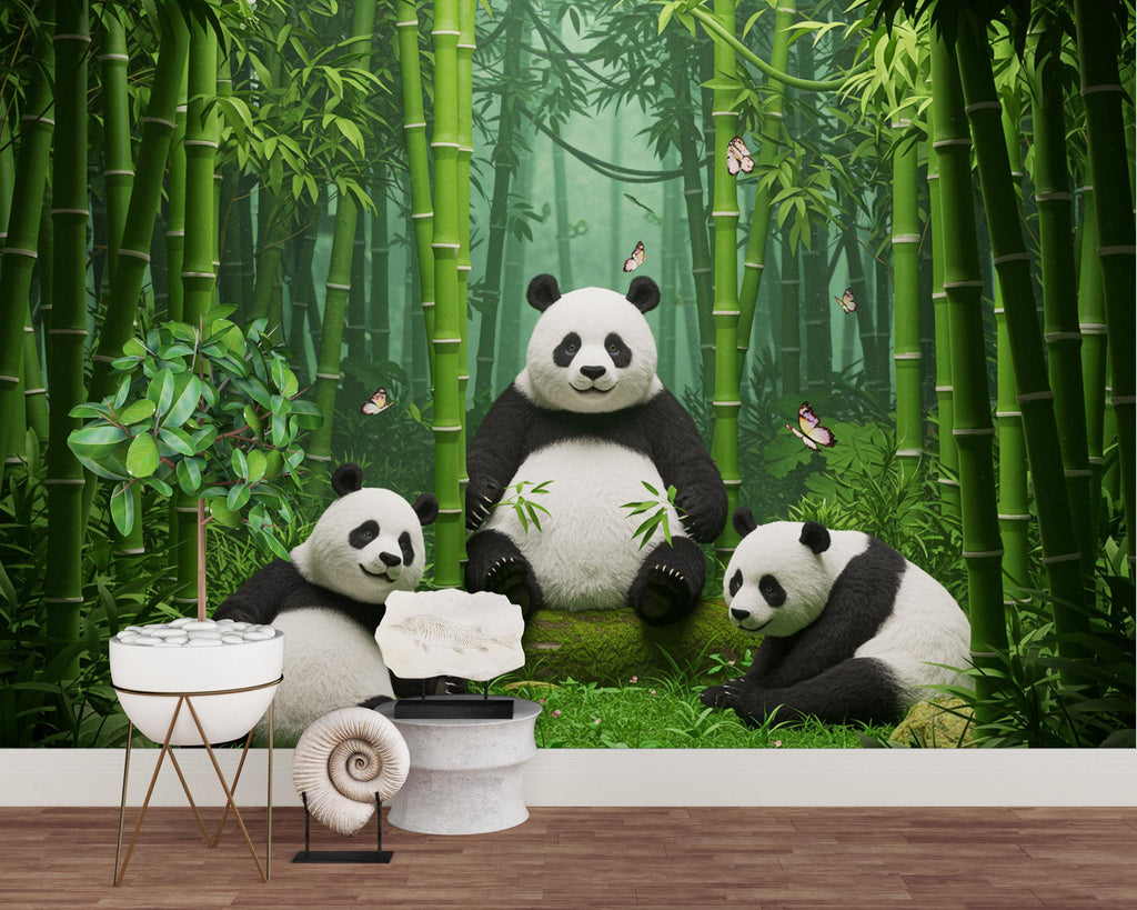 3D Panda Bamboo Wallpaper Panda Peel and Stick bamboo room Wallpaper Nursery Self Adhesive Panda Animal nursery decor Mural 954RS