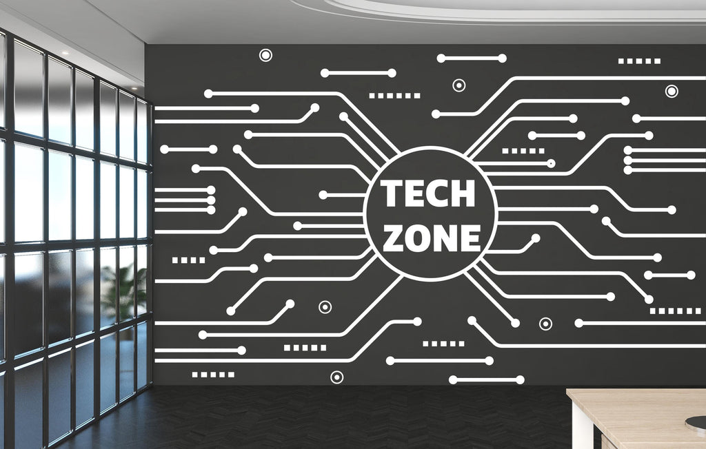 Technology Zone Vinyl Wall Art Decal, Circuit Board Wall Decal, Office Wall Decor, Business Software Wall Sticker, Computer It Decor 957RS