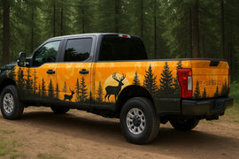 Sunset Forest Deer Car Wrap | Nature Silhouette Vinyl Design | Hunting Scene Vehicle Wrap | Outdoor Adventure Style | Wildlife Landscape