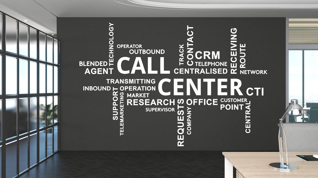 Call Center Word Cloud Vinyl Wall Art Decals, Telemarketing Call Center Wall Art Decal Customer Service Wall Sticker for Office 685LU