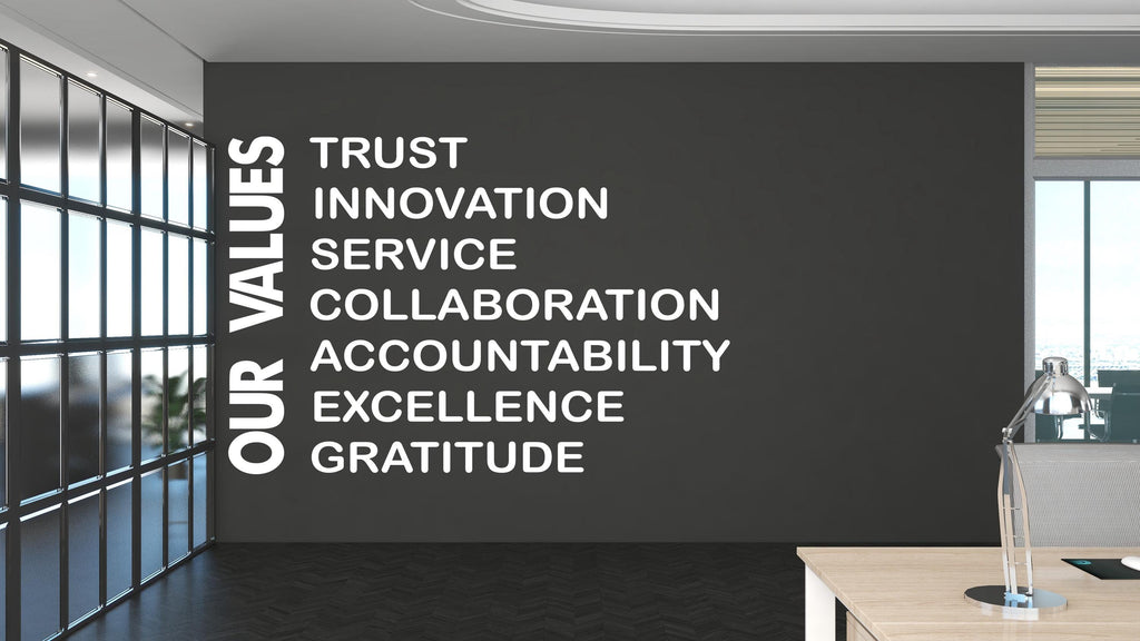 Our Values Wall Decal - Inspirational Quote Office Decor, Office Wall Decal, Motivational Wall Art, Customizable Design for Office 686LU