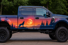 Load image into Gallery viewer, Wolf Moon Sunset Car Wrap | Forest Silhouette Vinyl | Wildlife Night Scene Vehicle Wrap | Nature Adventure Design | Outdoor Landscape Wrap
